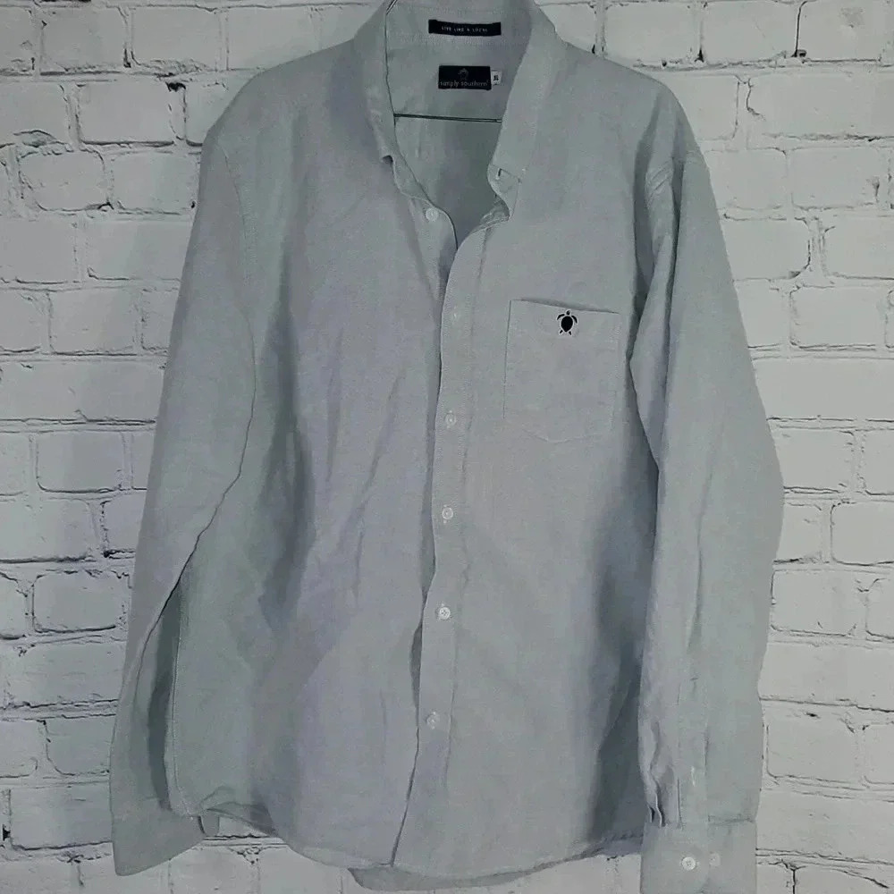 Simply Southern Blue Gray Button Down Shirt Mens Size XL